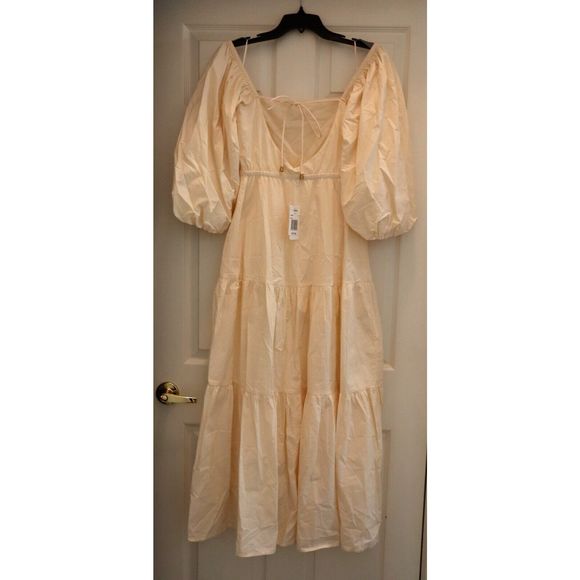 L*Space BAHDR22 Women's Sz Large Cream Bahia Open Back Peasant Maxi Dress $187 - Picture 2 of 13